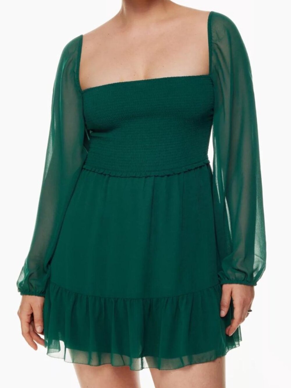Wilfred Aritzia Tempest Smocked Chiffon Mini Dress Green